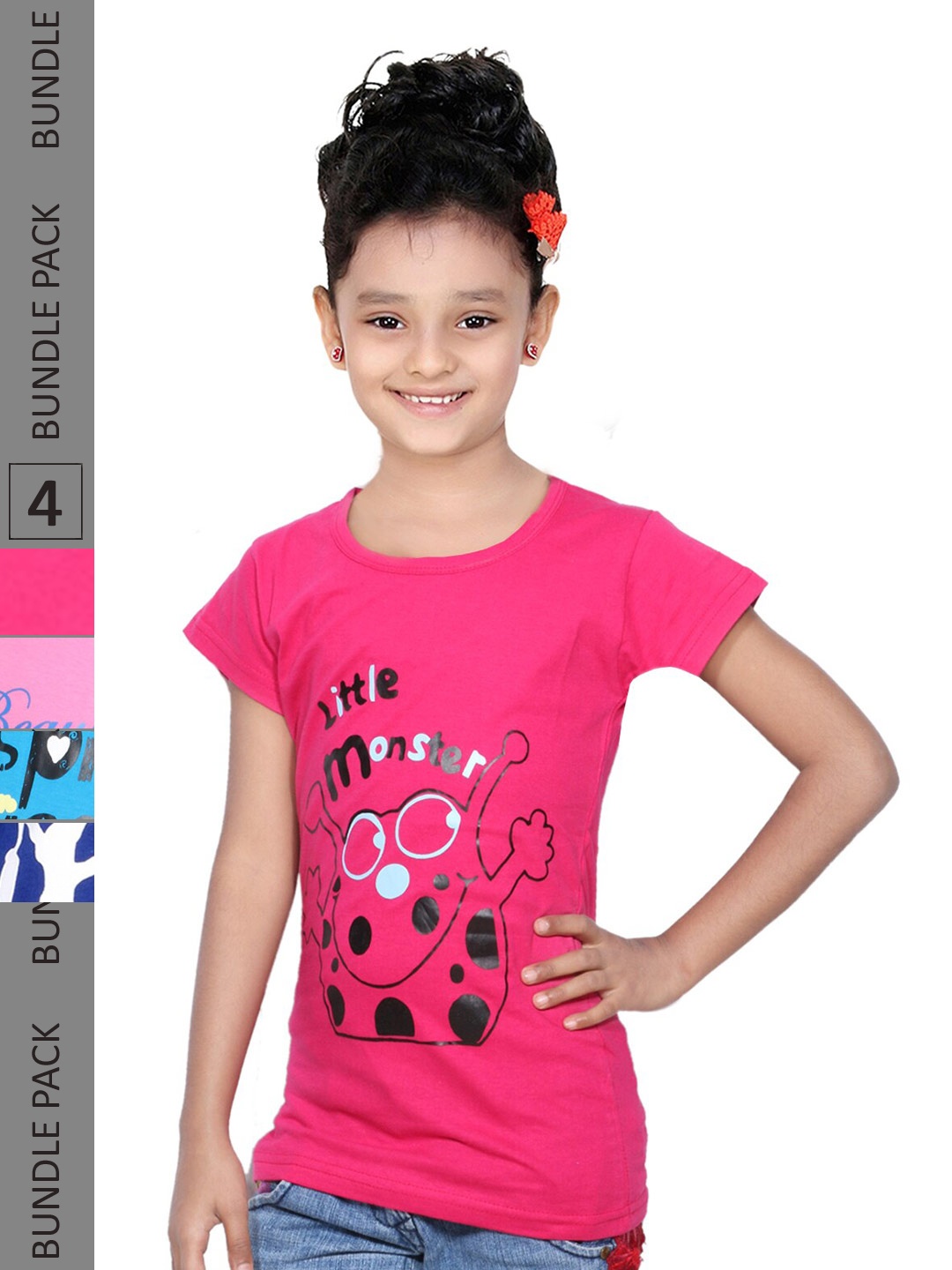 

IndiWeaves Girls Multicoloured Typography 5 Printed Applique T-shirt, Multi