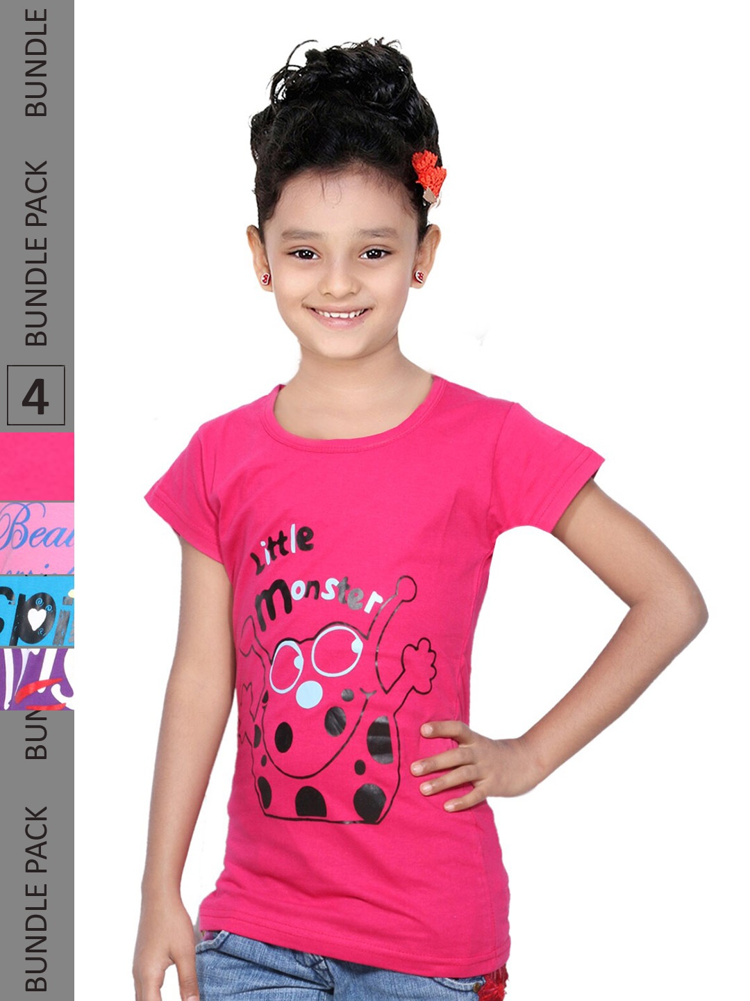 

IndiWeaves Girls Pack Of 4 Printed Pure Cotton T-shirt, Purple