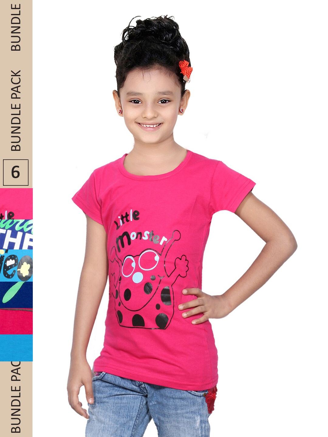 

IndiWeaves Girls Pack Of 3 Typography Printed Pure Cotton T-shirts, Pink