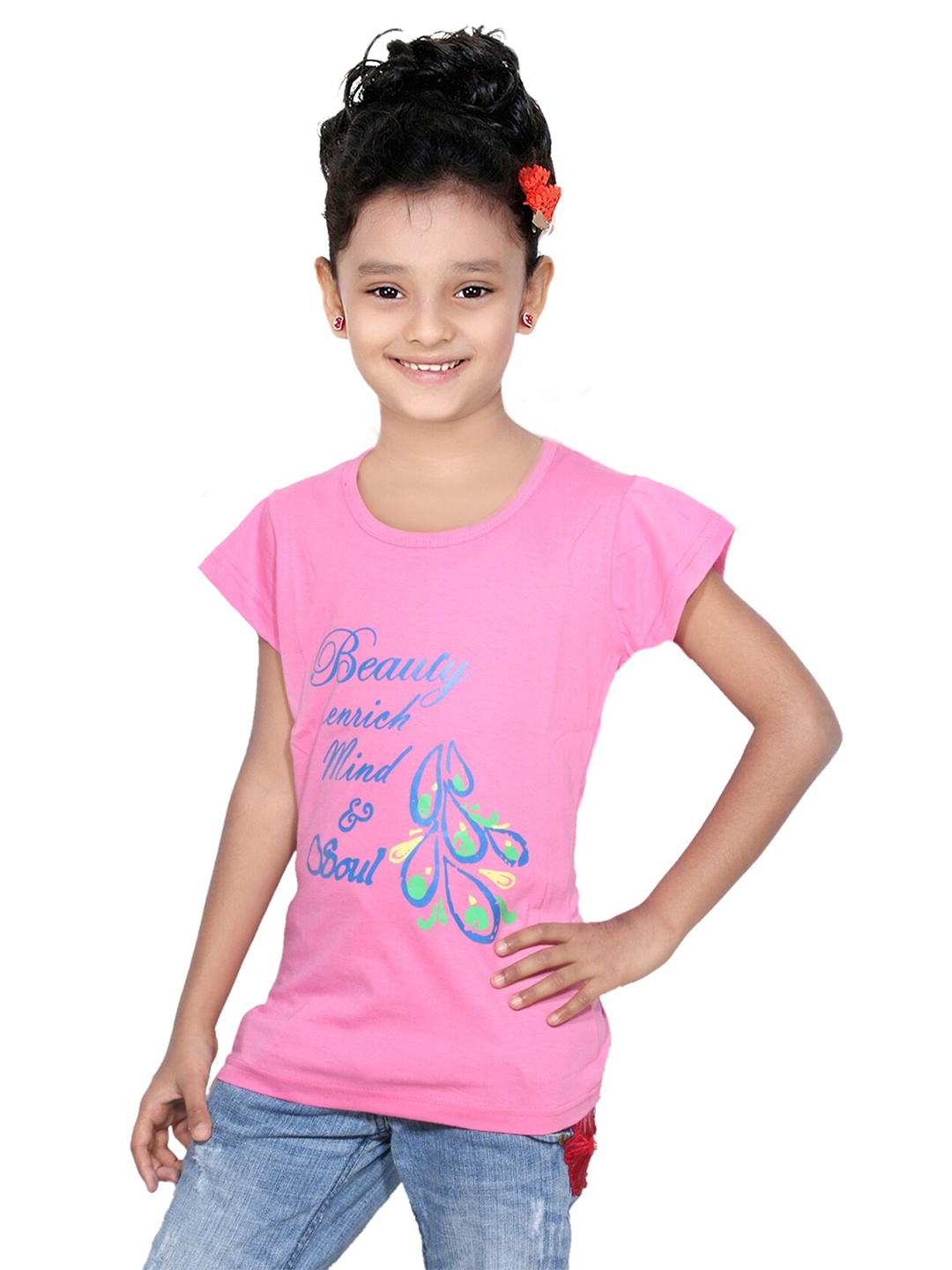 

IndiWeaves Girls Pack Of 3 Printed Pure Cotton T-shirt, Pink