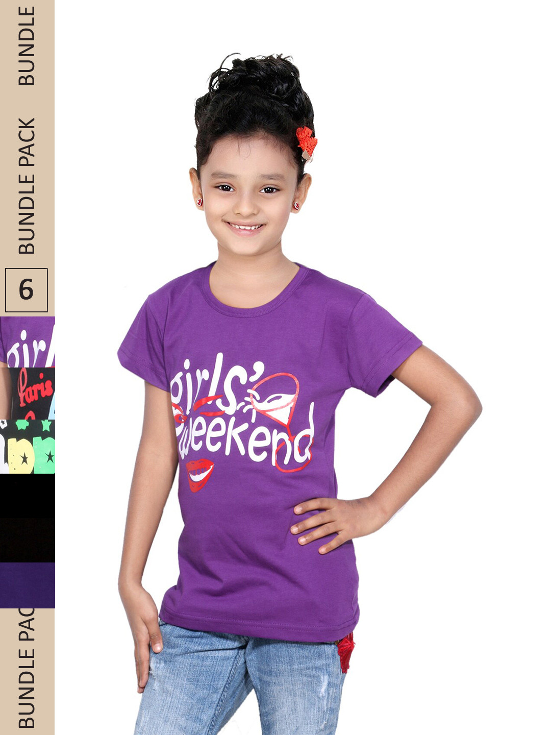 

IndiWeaves Girls Pack Of 3 Typography Printed Pure Cotton T-shirt, Purple
