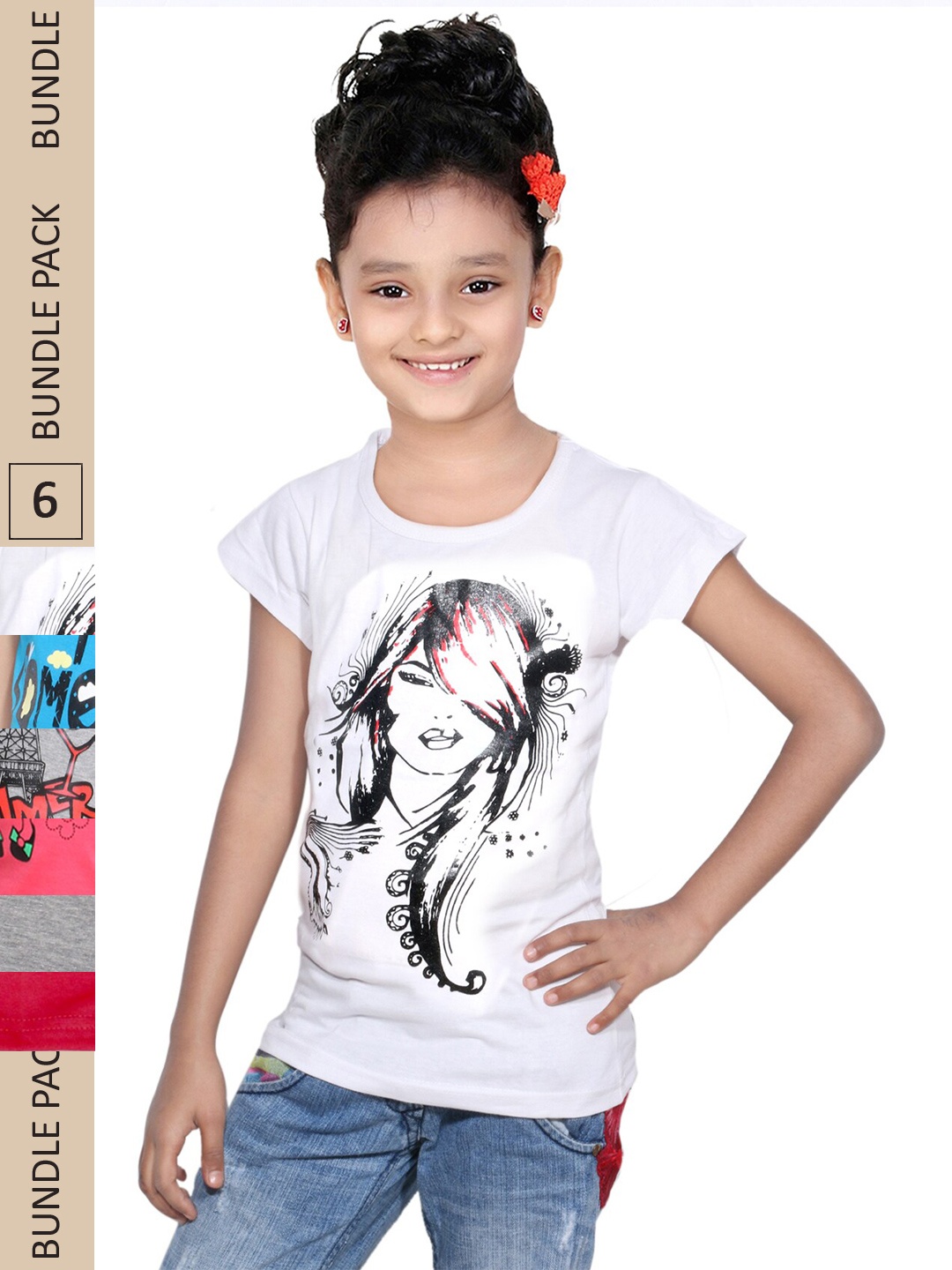 

IndiWeaves Girls Multicoloured Typography 4 Printed Extended Sleeves T-shirt, Multi