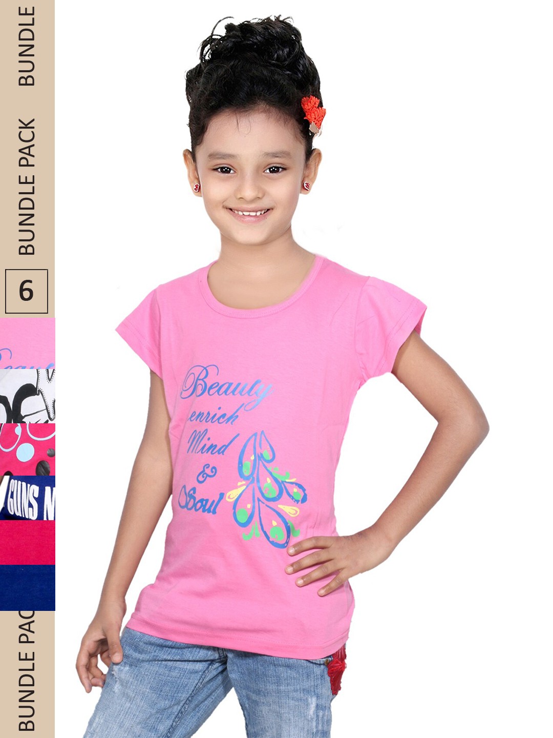 

IndiWeaves Girls Multicoloured 4 Printed T-shirt, Multi