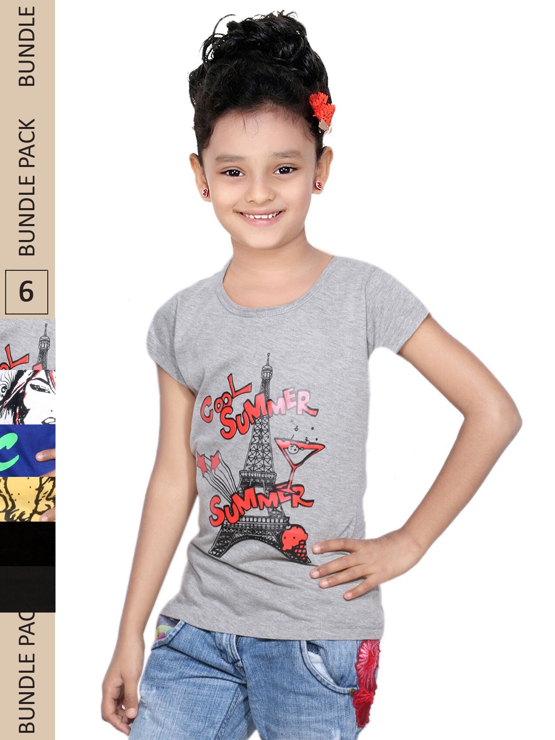 

IndiWeaves Girls Multicoloured Typography 5 Printed Applique T-shirt, Multi