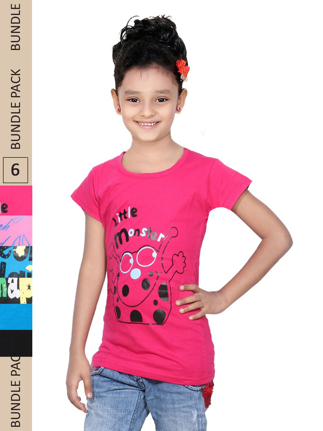 

IndiWeaves Girls Pack Of 4 Typography Printed Pure Cotton T-shirts, Pink