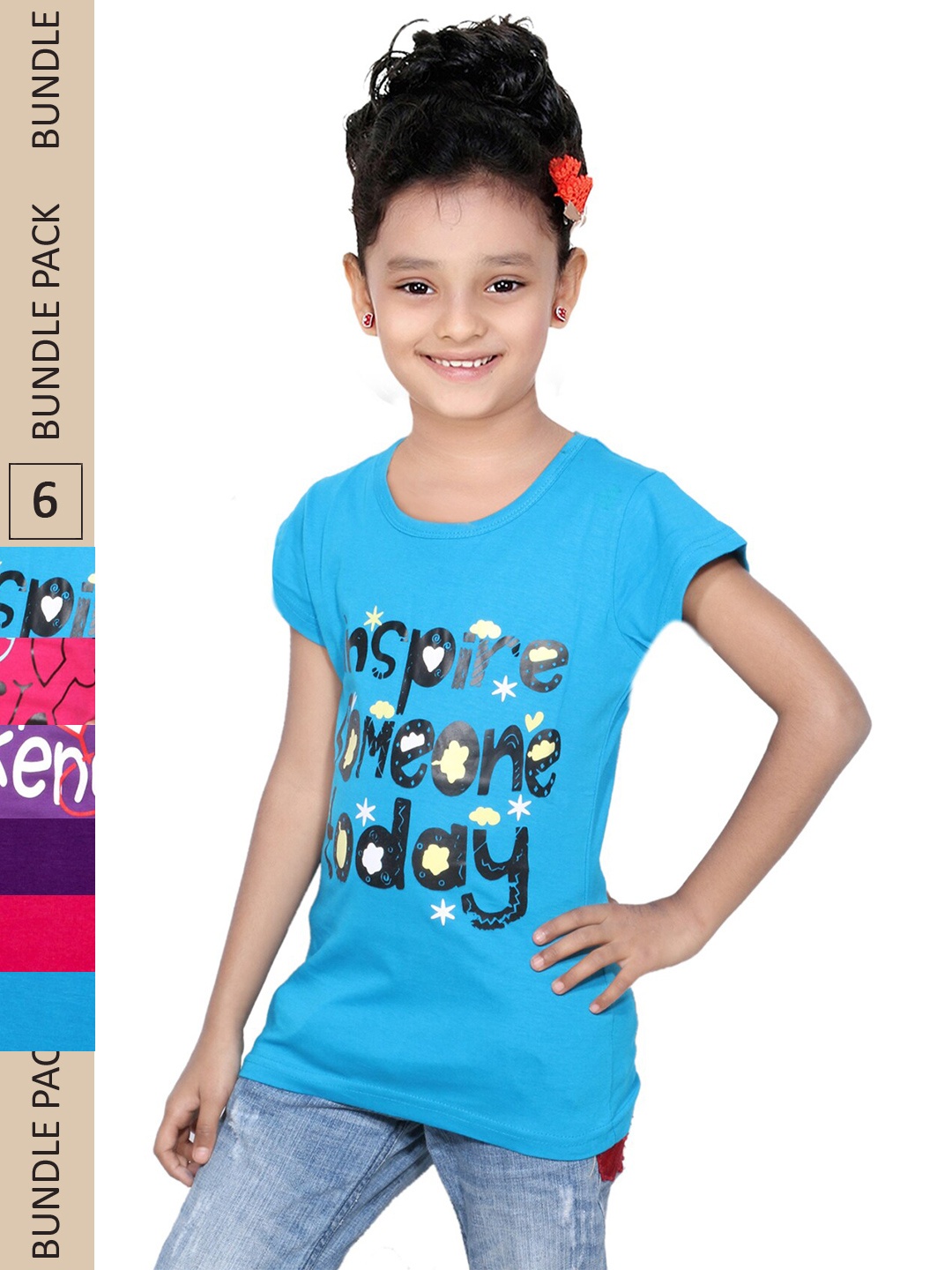 

IndiWeaves Girls Multicoloured Typography 3 Printed Applique T-shirt, Multi