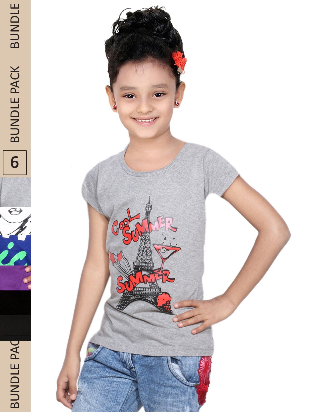 

IndiWeaves Girls Multicoloured Typography 5 Printed Applique T-shirt, Multi