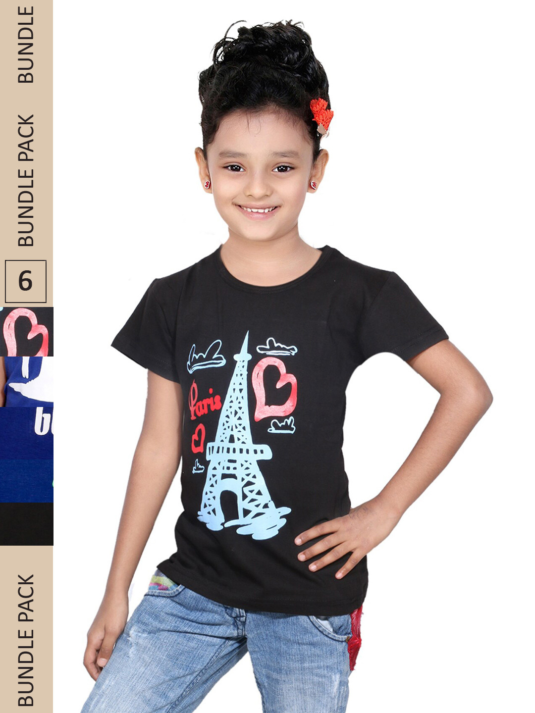 

IndiWeaves Girls Multicoloured Typography 3 Printed Applique T-shirt, Multi