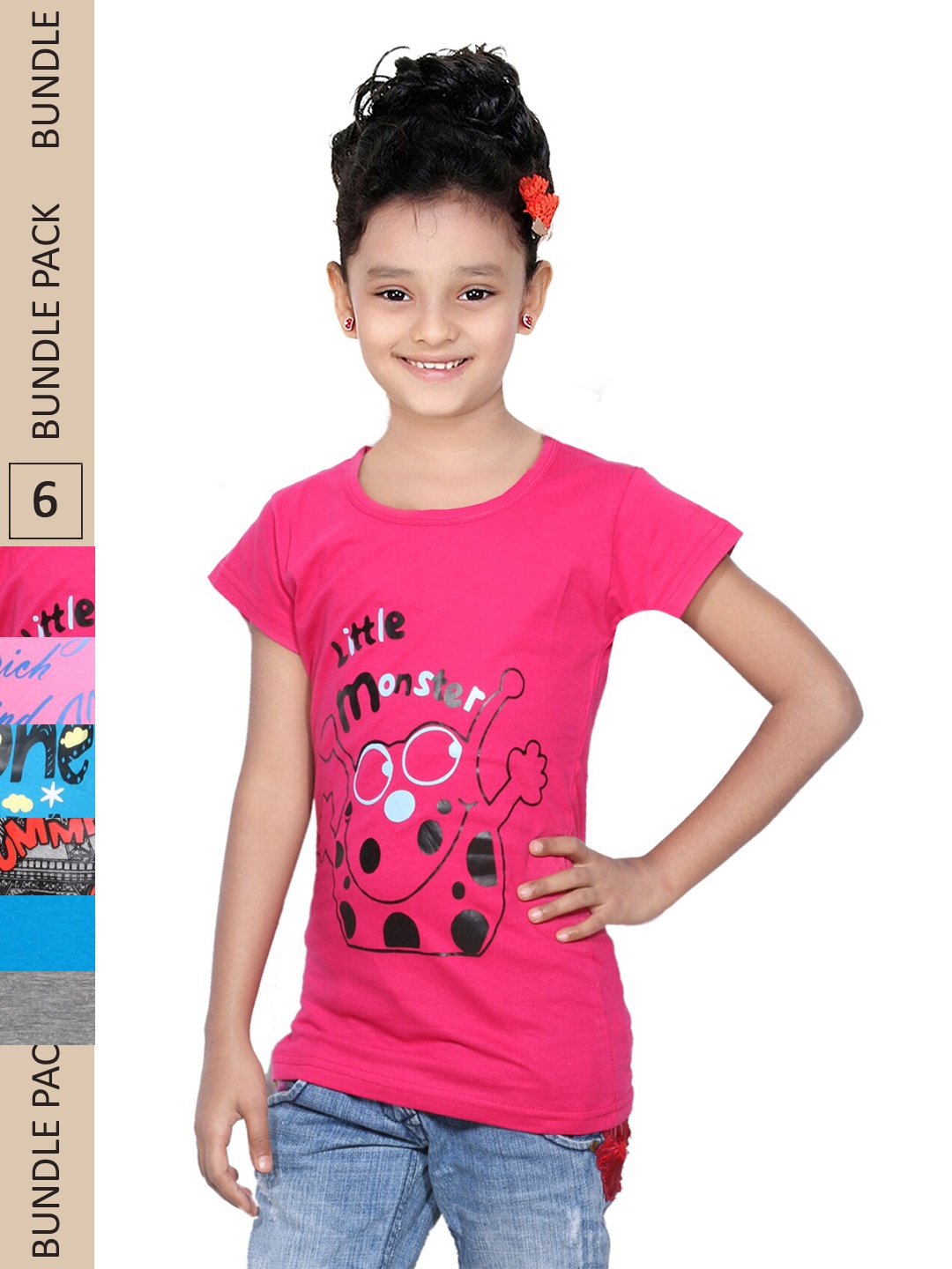 

IndiWeaves Girls Pack Of 4 Typography Printed Pure Cotton T-shirts, Pink