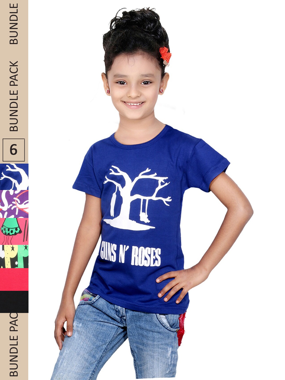 

IndiWeaves Girls Multicoloured Typography 4 Printed Applique T-shirt, Multi