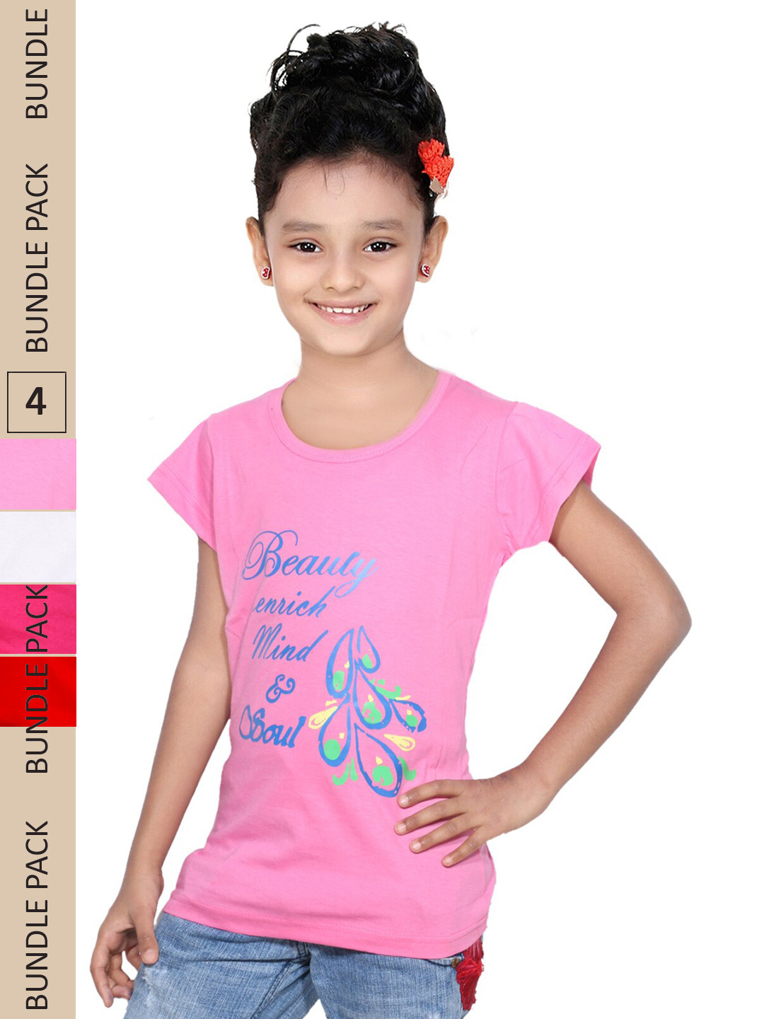 

IndiWeaves Girls Multicoloured Typography 5 Printed Applique T-shirt, Multi