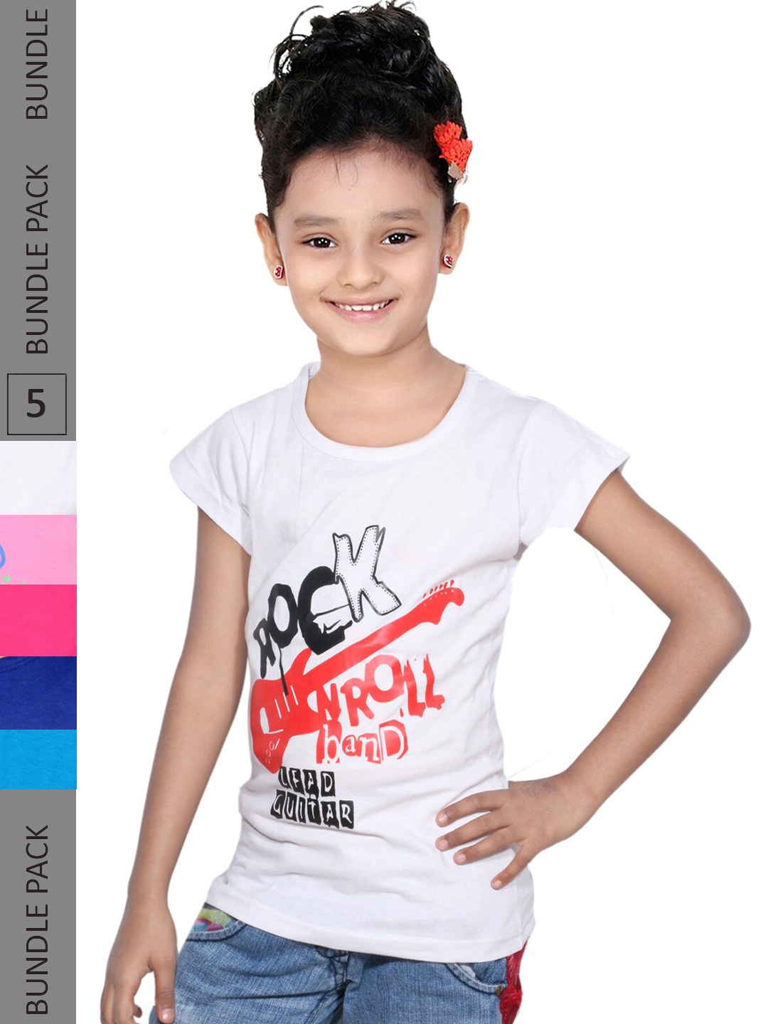 

IndiWeaves Girls Multicoloured Typography 5 Printed Applique T-shirt, Multi
