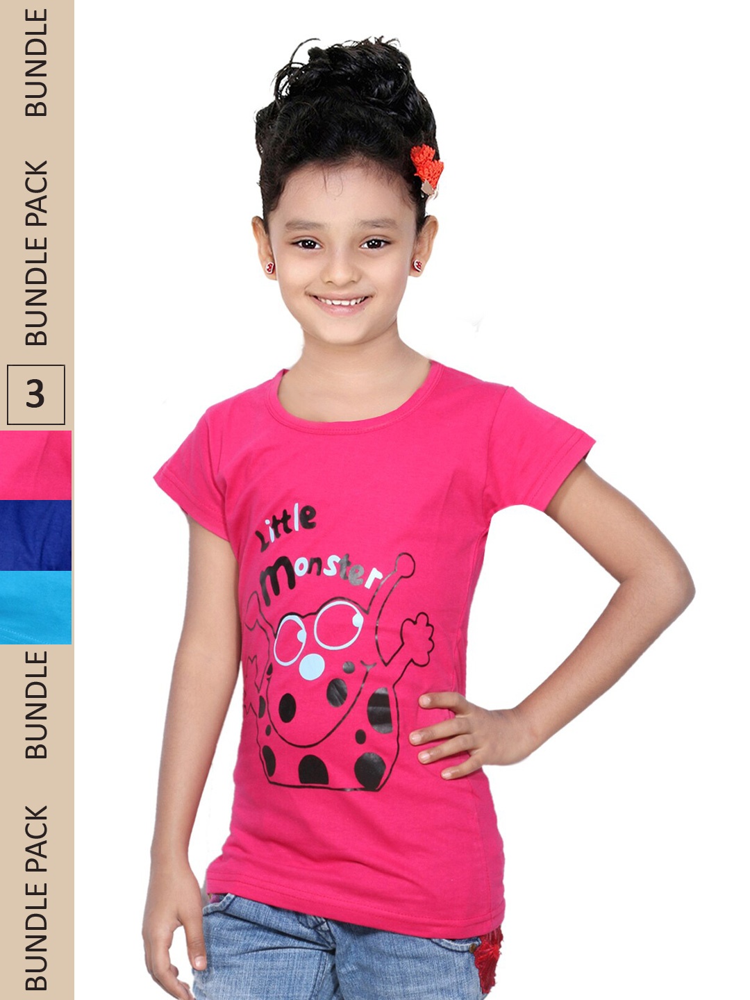 

IndiWeaves Girls Multicoloured Typography 3 Printed Applique T-shirt, Multi