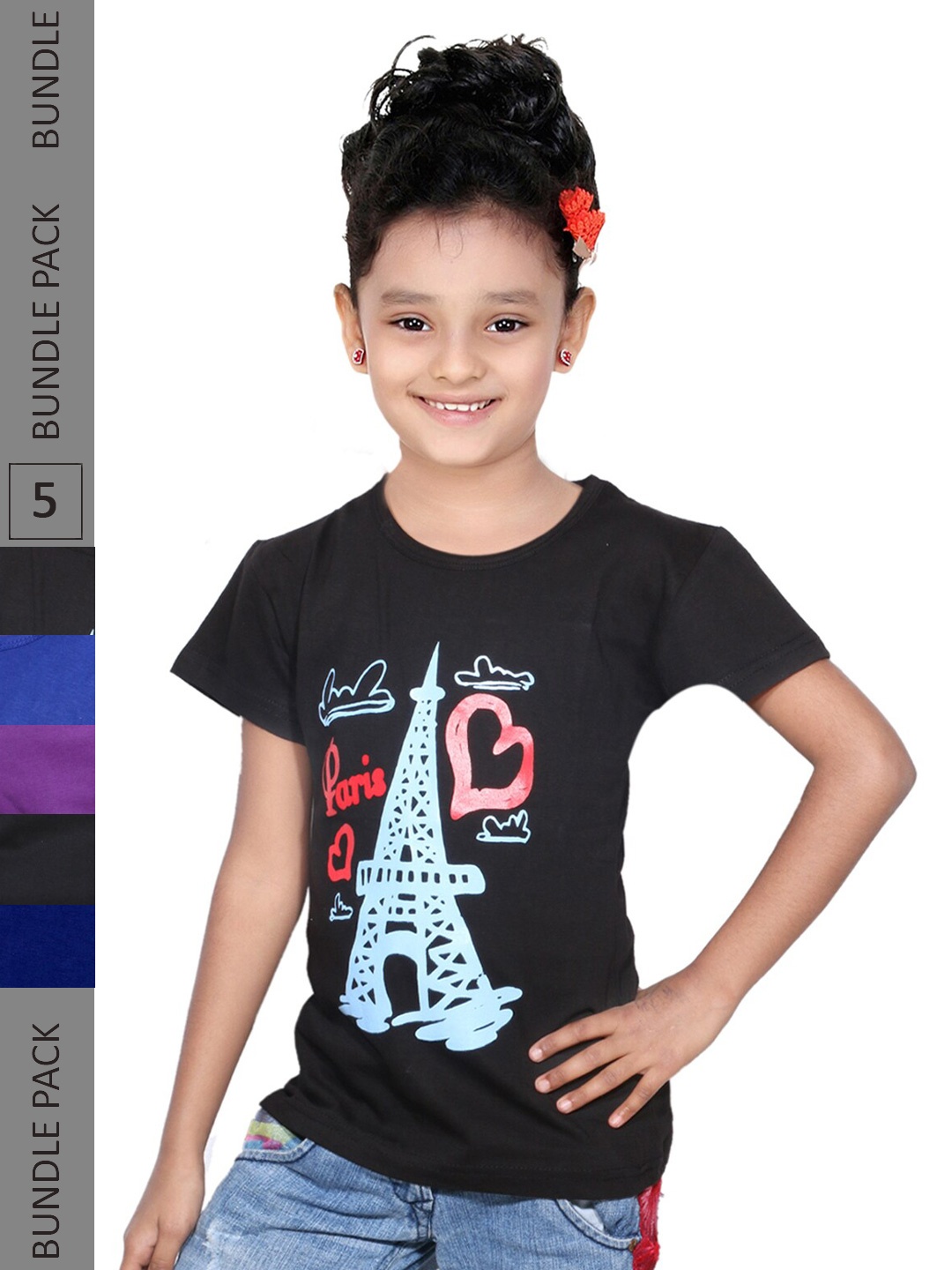 

IndiWeaves Girls Multicoloured Typography 5 Printed Extended Sleeves Raw Edge T-shirt, Multi
