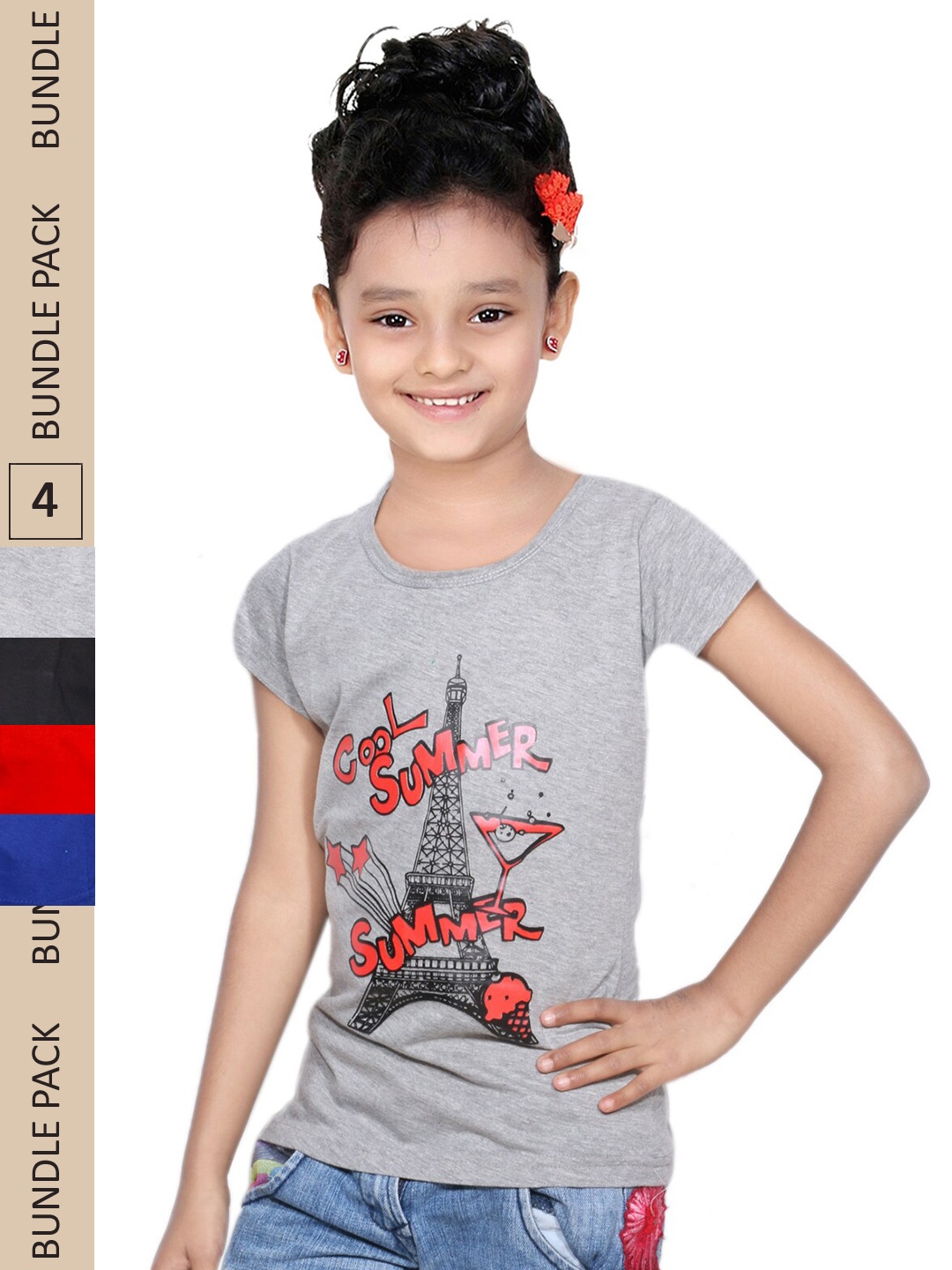 

IndiWeaves Girls Multicoloured Typography 4 Printed Extended Sleeves T-shirt, Multi