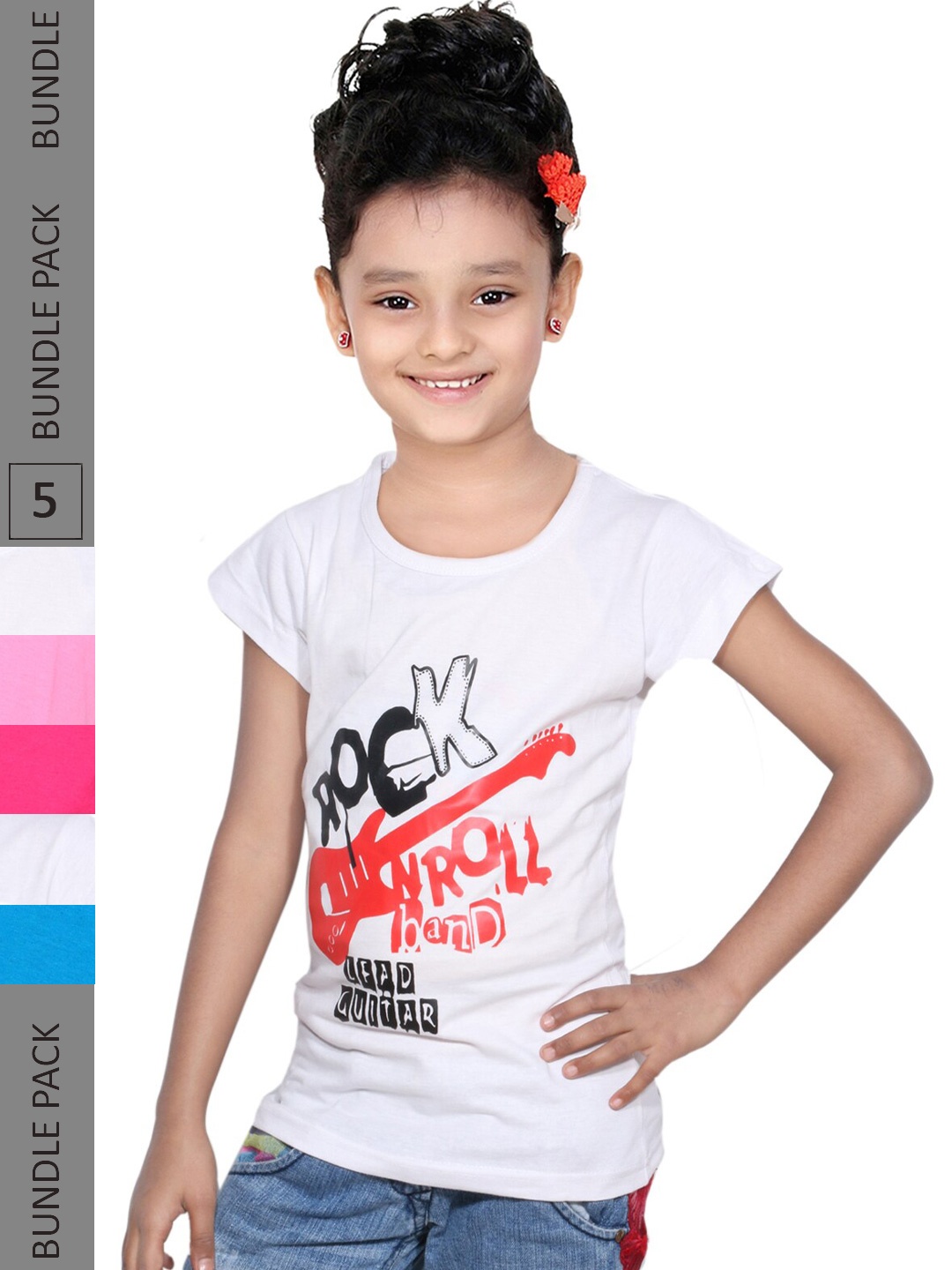 

IndiWeaves Girls Pack Of 5 Typography Printed Pure Cotton T-shirt, White