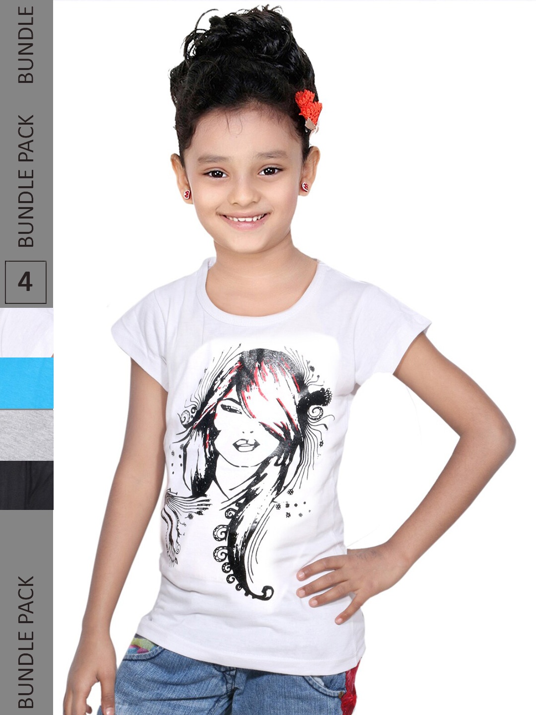 

IndiWeaves Girls Pack Of 4 Typography Printed Pure Cotton T-shirts, White