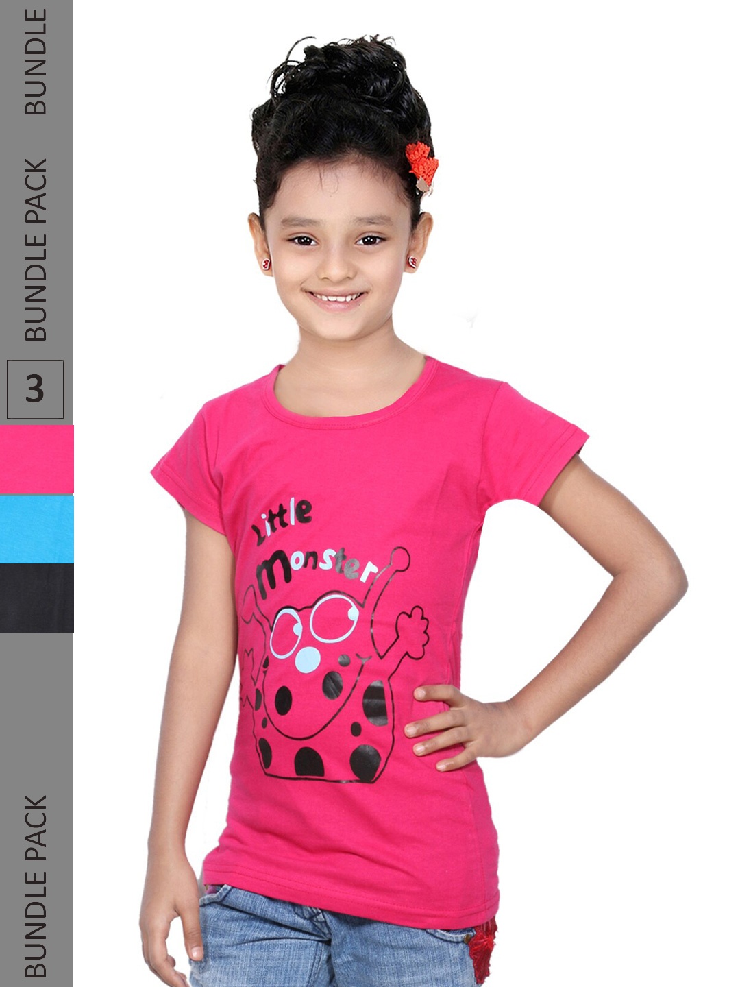 

IndiWeaves Girls Pack Of 3 Typography Printed Pure Cotton T-shirts, Pink