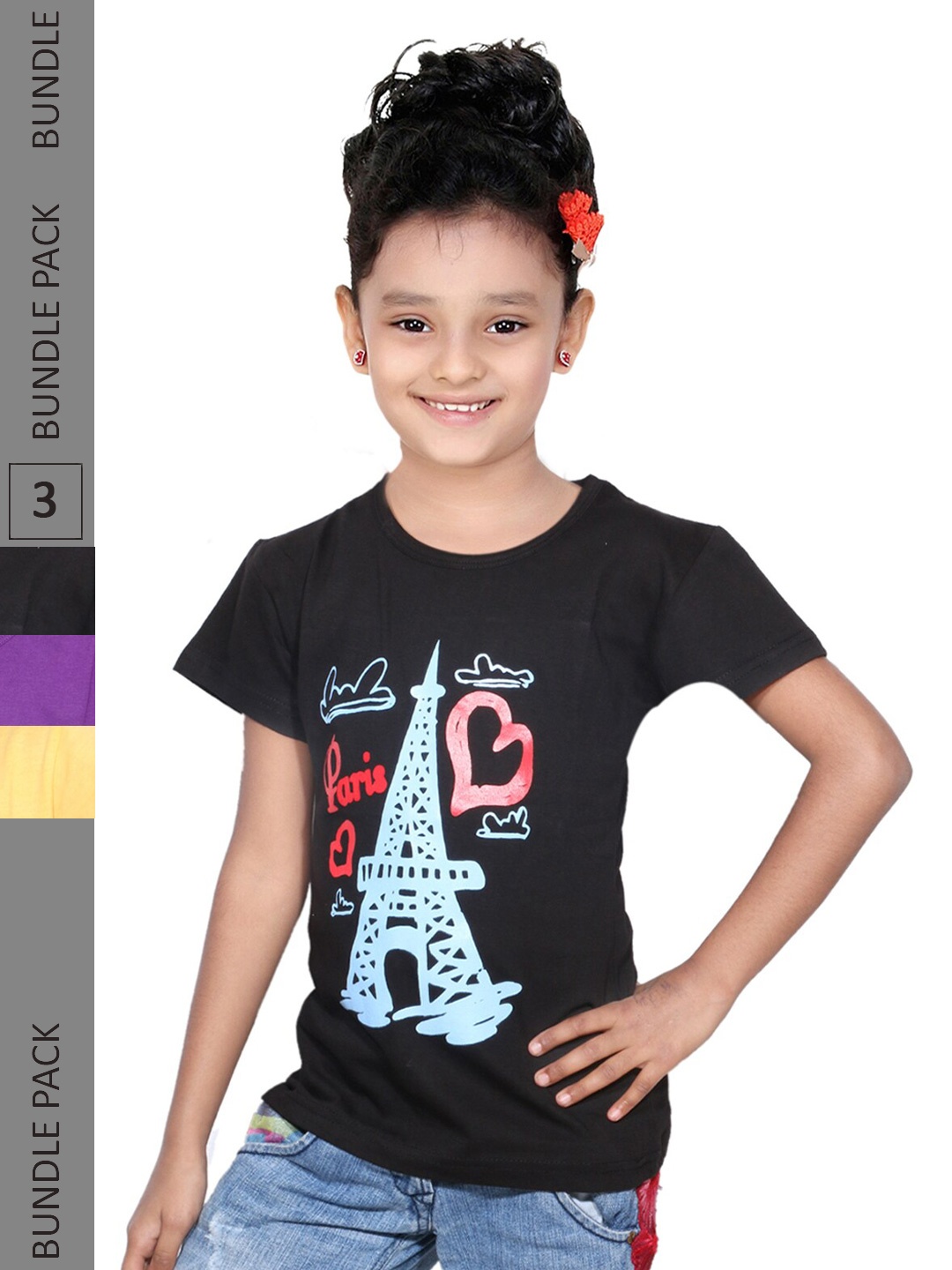 

IndiWeaves Girls Multicoloured Typography 3 Printed Applique T-shirt, Multi