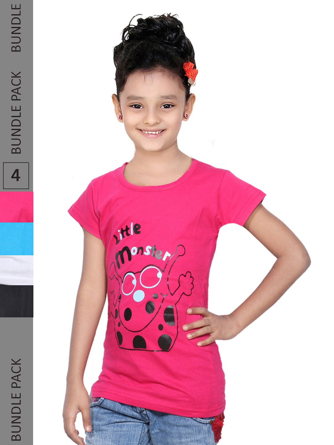 

IndiWeaves Girls Pack Of 4 Printed Pure Cotton T-shirt, Pink