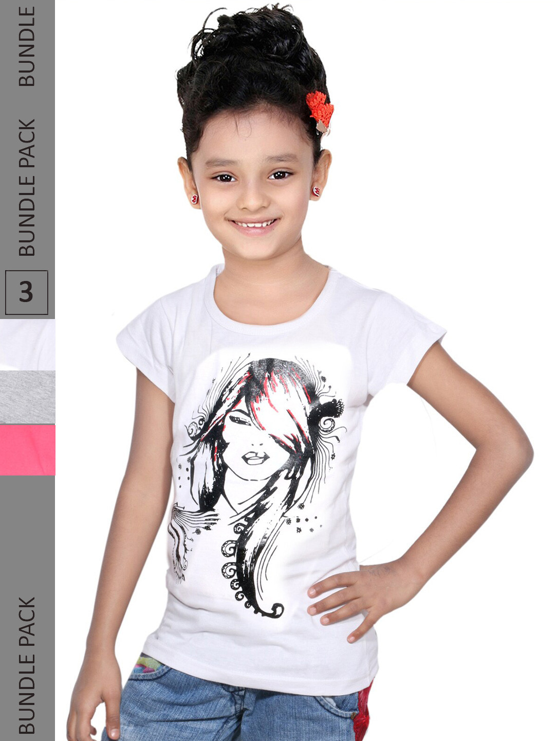 

IndiWeaves Girls Pack Of 3 Graphic Printed Pure Cotton T-shirt, White