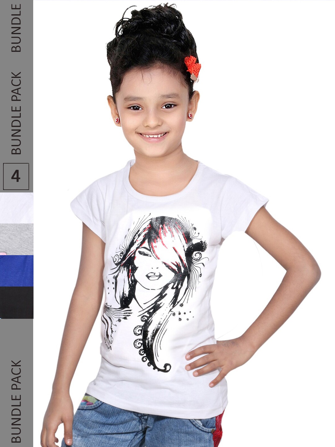 

IndiWeaves Girls Pack Of 4 Typography Printed Pure Cotton T-shirt, White