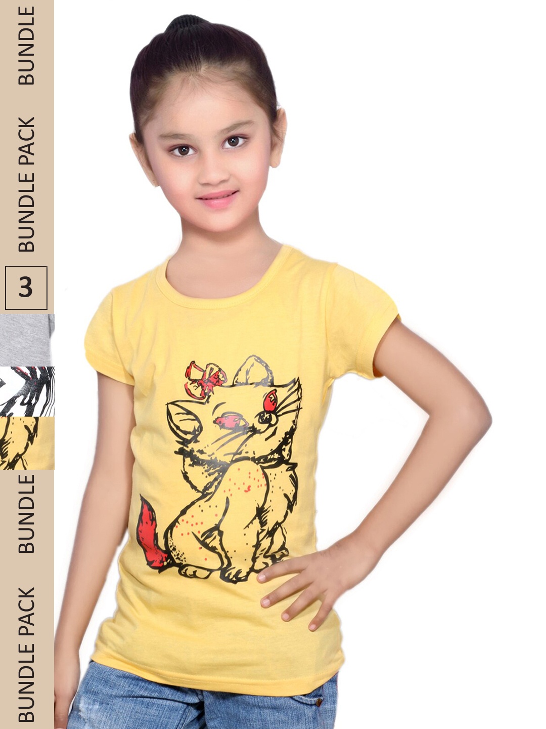 

IndiWeaves Girls Multicoloured Floral 3 Printed Applique T-shirt, Multi