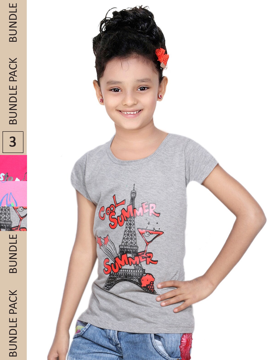 

IndiWeaves Girls Multicoloured Typography 3 Printed Applique T-shirt, Multi