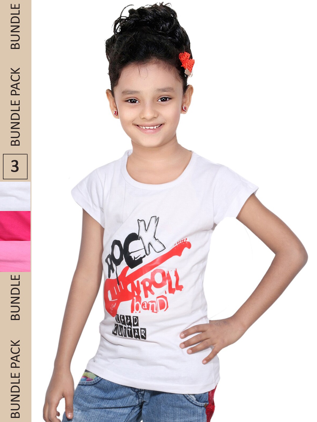 IndiWeaves Girls Pack Of 3 Typography Printed Pure Cotton T-shirt, White