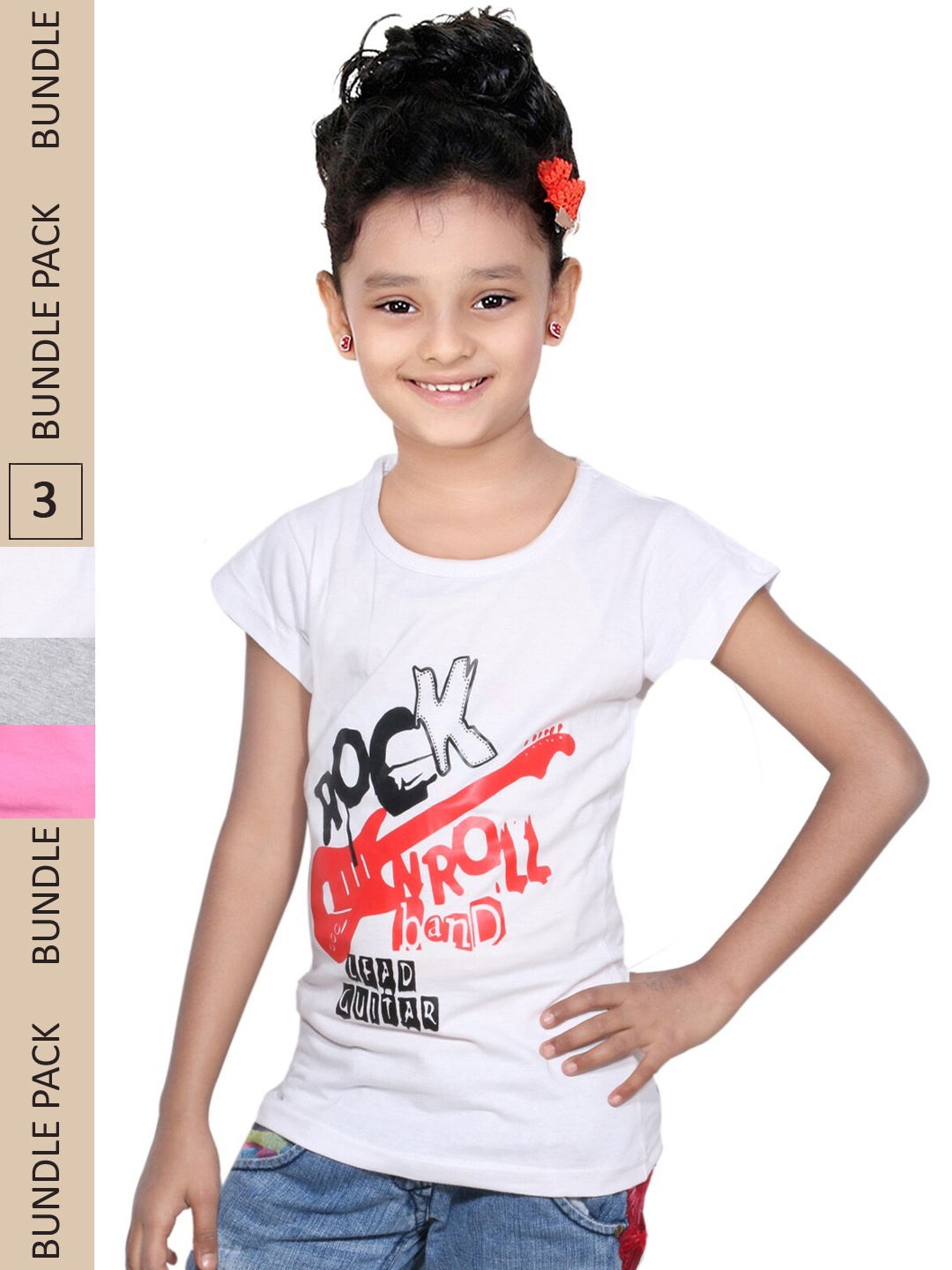 

IndiWeaves Girls Pack of 3 Typography Printed Pure Cotton T-shirts, White