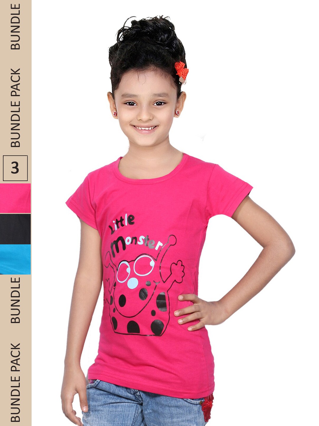 

IndiWeaves Girls Pack Of 3 Typography Printed Casual Pure Cotton T-shirts, Pink
