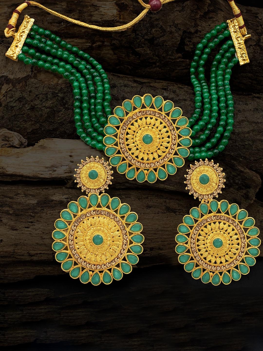 

Rhymee Gold-Plated Stone-Studded & Artificial Beaded Jewellery Set