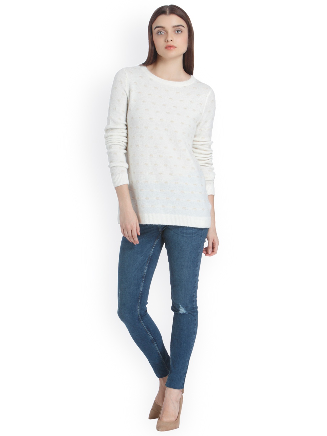 

Vero Moda Women Off-White Self-Design Pullover