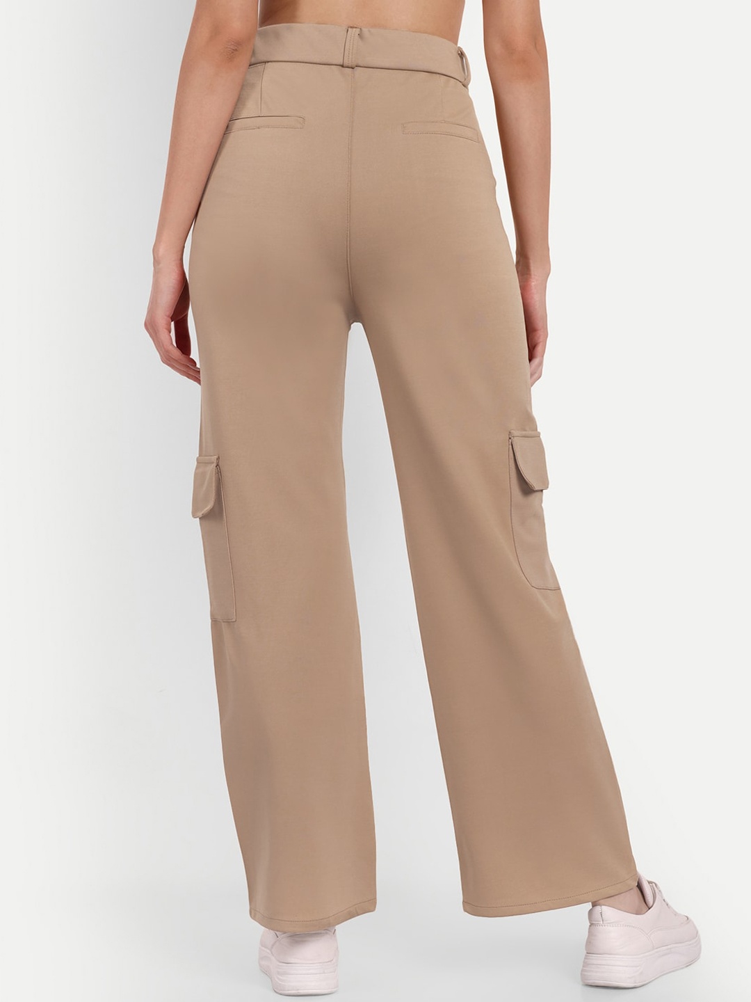 

Next One Women Smart Straight Fit High-Rise Easy Wash Cargo Trousers, Beige
