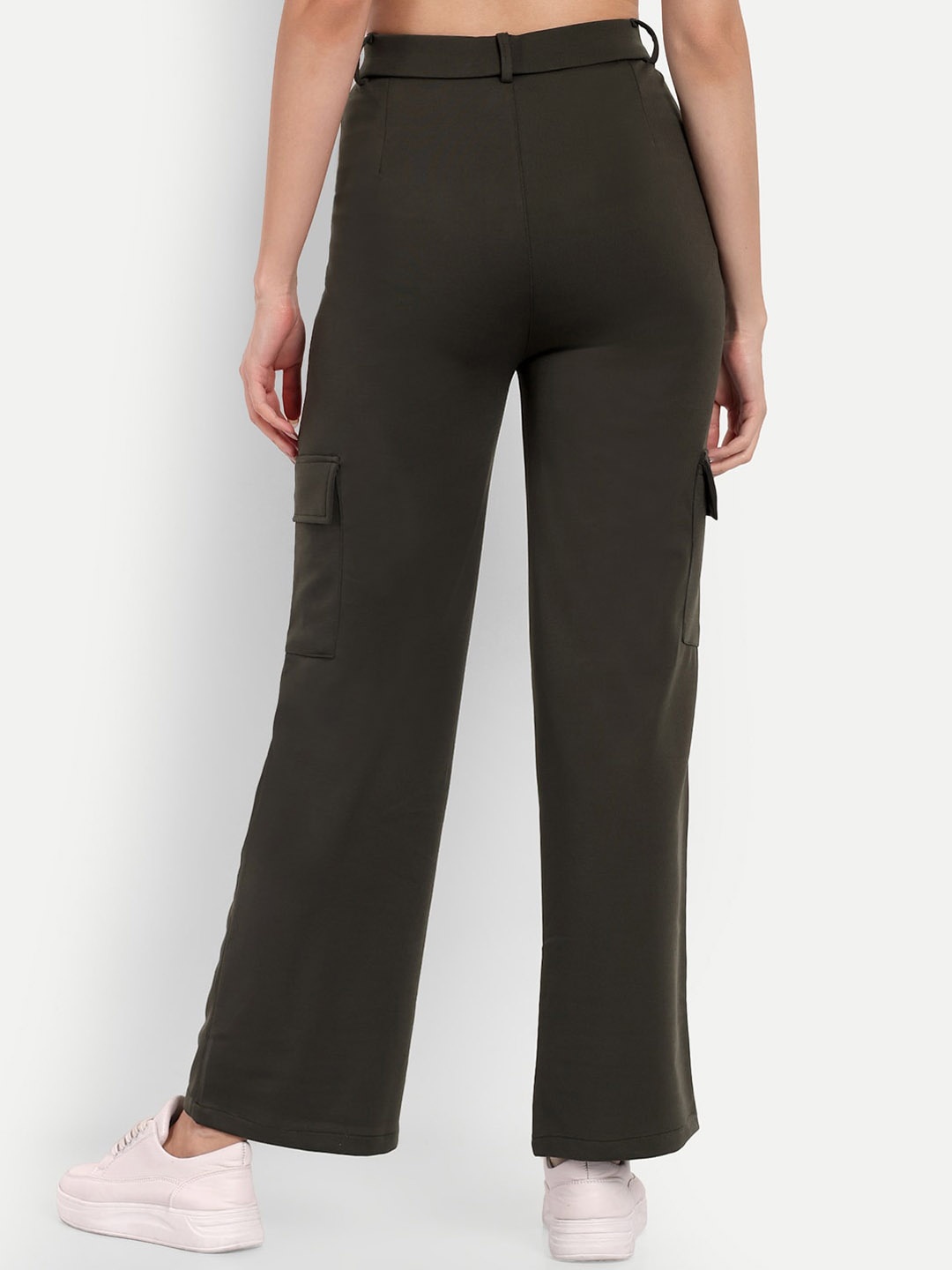 

Next One Women Smart Straight Fit High-Rise Easy Wash Cargo Trousers, Olive