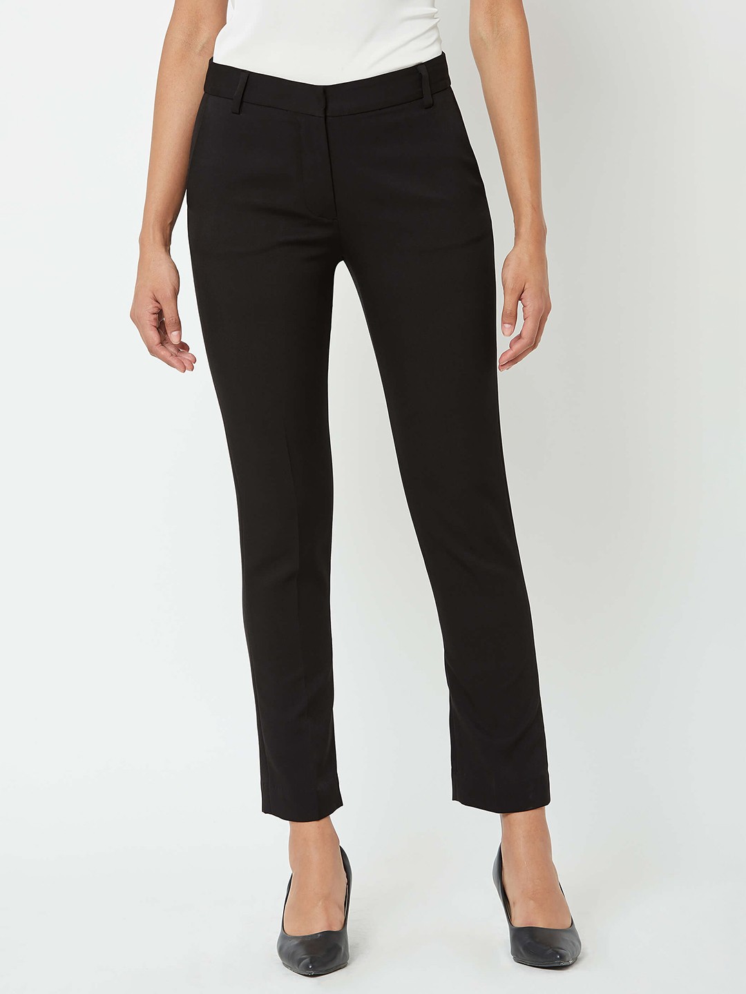 

SALT ATTIRE Women Slim Fit Wrinkle Free Formal Trousers, Black