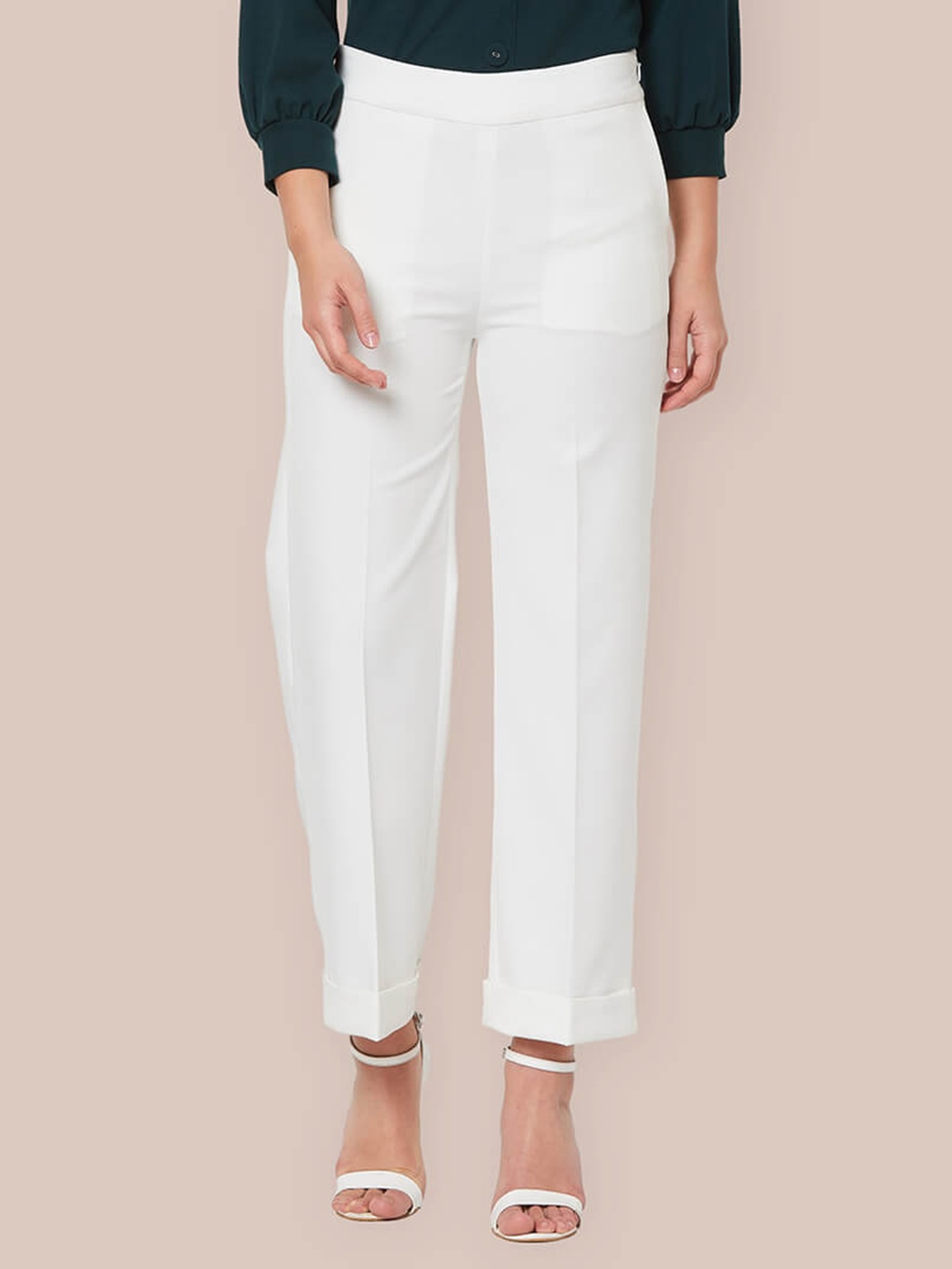 

SALT ATTIRE Women High-Rise Wrinkle Free Parallel Trousers, White