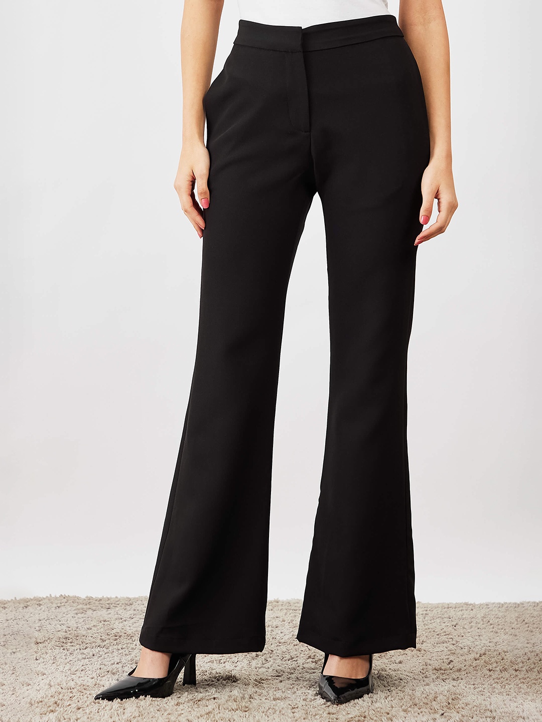 

SALT ATTIRE Women Mid-Rise Boot-Cut Wrinkle Free Trousers, Black