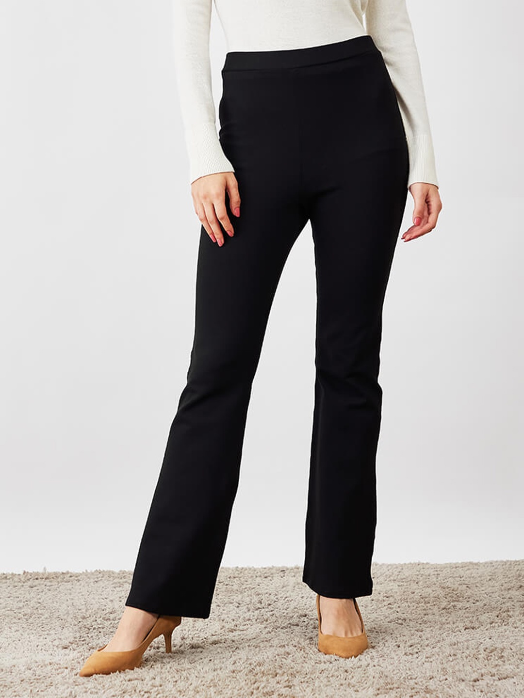 

SALT ATTIRE Women High-Rise Bootcut Trousers, Black