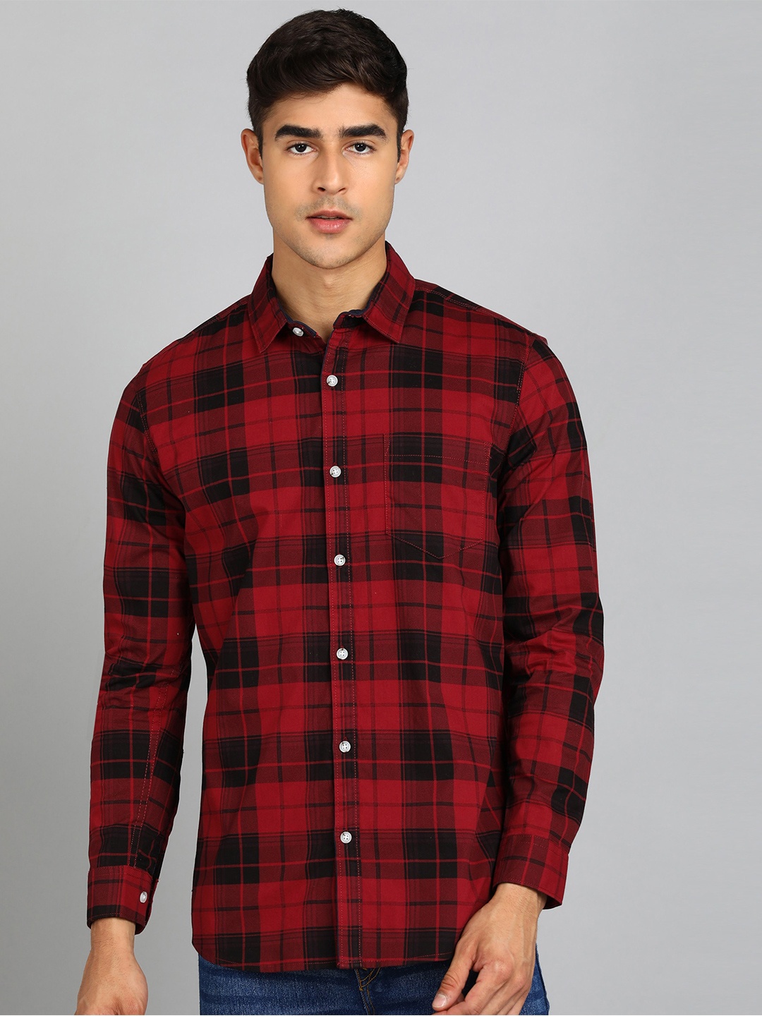 

Urbano Fashion Slim Fit Tartan Checked Casual Pure CottonShirt, Red