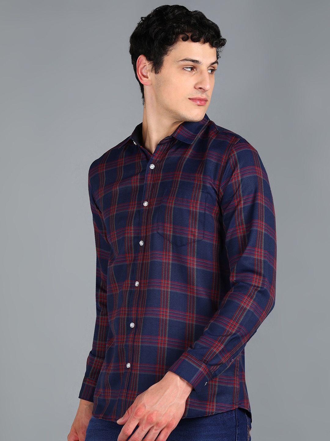 

Urbano Fashion Slim Fit Tartan Checked Casual Shirt, Navy blue