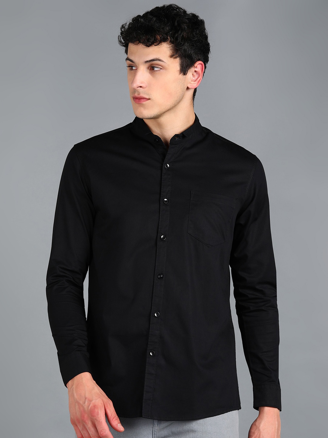 

Urbano Fashion Men Slim Fit Slim Collar Casual Pure Cotton Shirt, Black