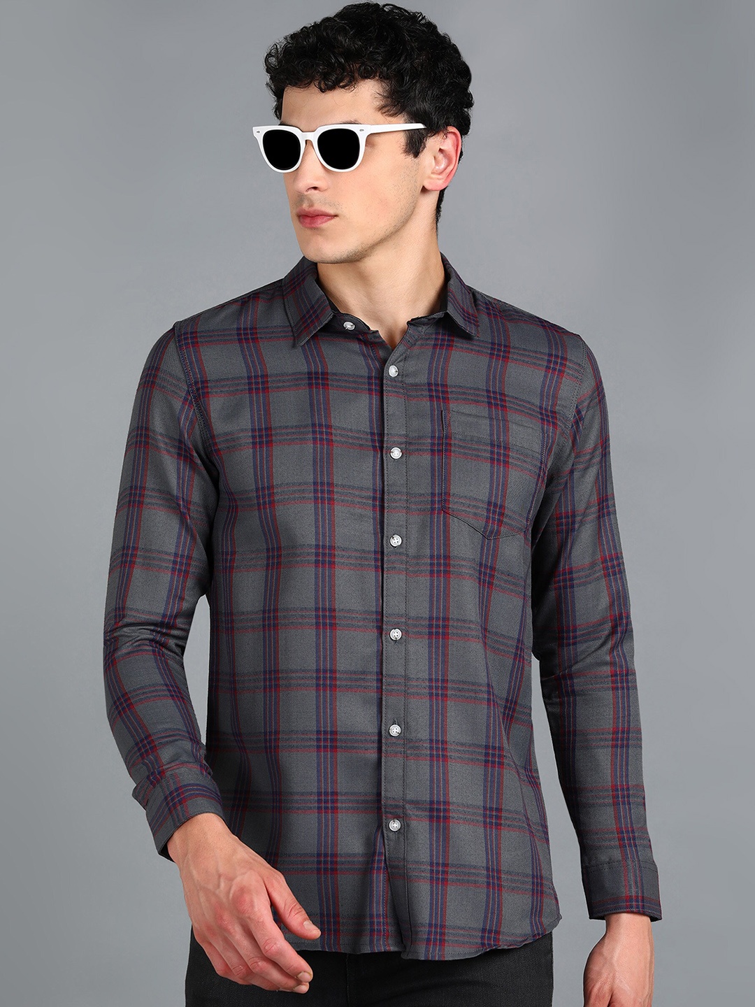 

Urbano Fashion Slim Fit Tartan Checked Casual Shirt, Grey