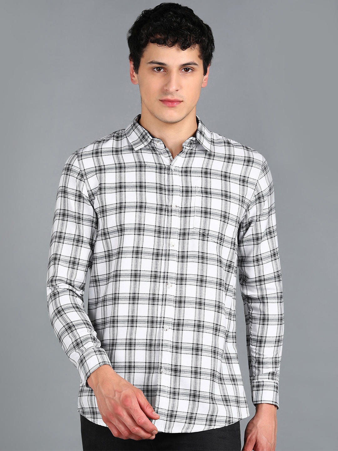 

Urbano Fashion Slim Fit Tartan Checked Casual Shirt, White