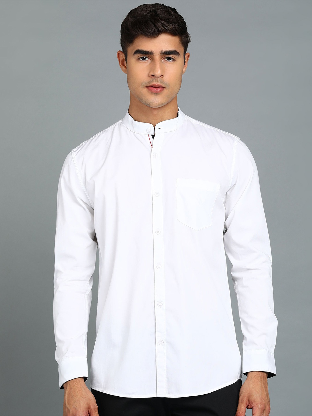 

Urbano Fashion Mandarin Collar Slim Fit Opaque Pure Cotton Casual Shirt, White