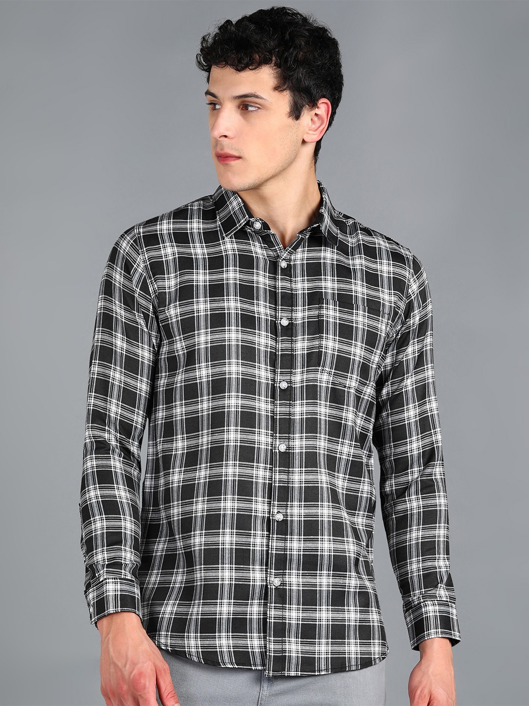 

Urbano Fashion Slim Fit Tartan Checked Casual Shirt, Black