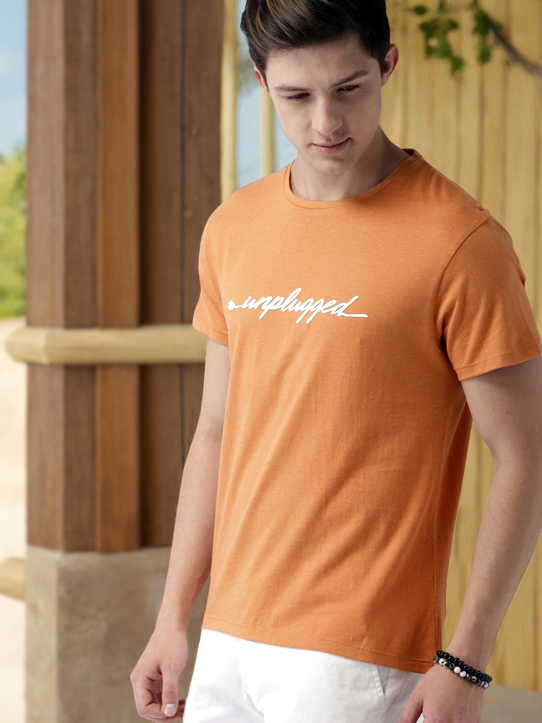 

Mast & Harbour Men Orange Solid Round Neck T-shirt