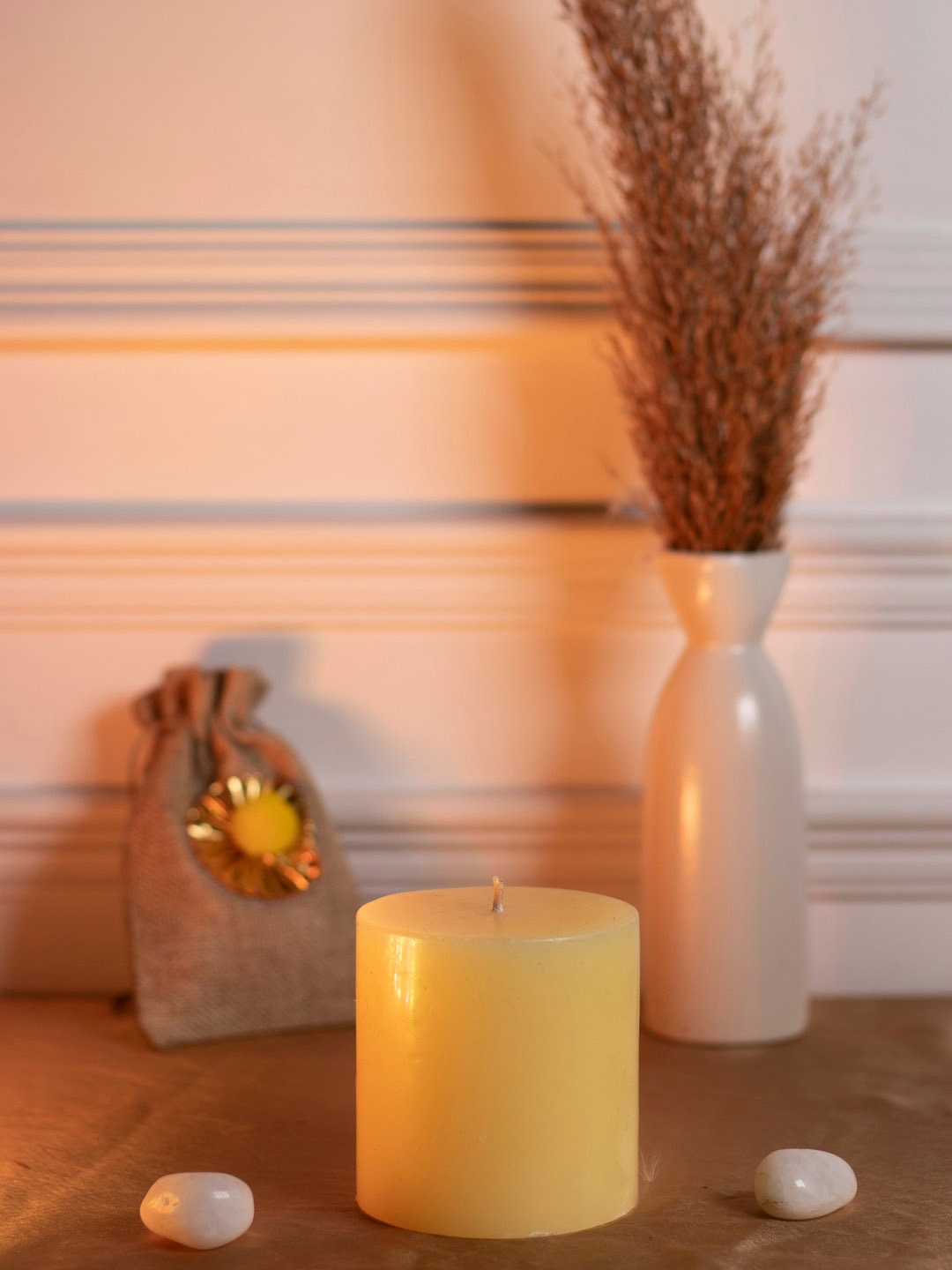 

Dhrohar Arabian Mystique Yellow Coffee Ivory Scented Pillar Candle