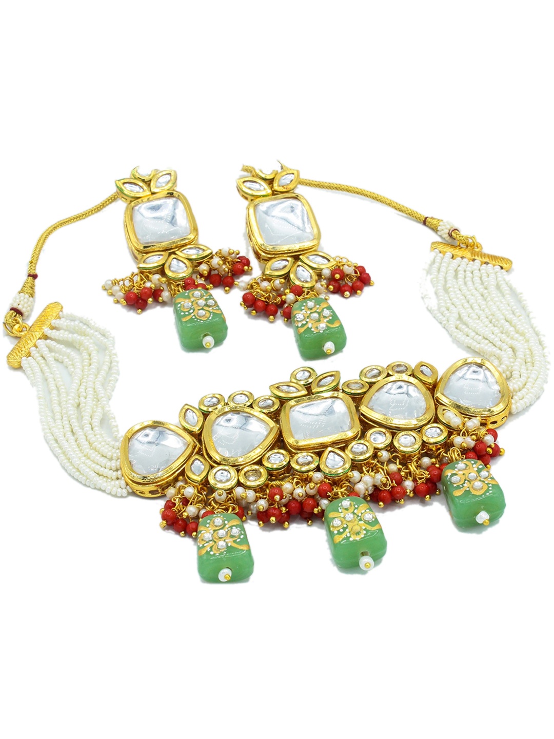 

AASHISH IMITATION Gold-Plated Kundan-Studded & Beaded Jewellery Set