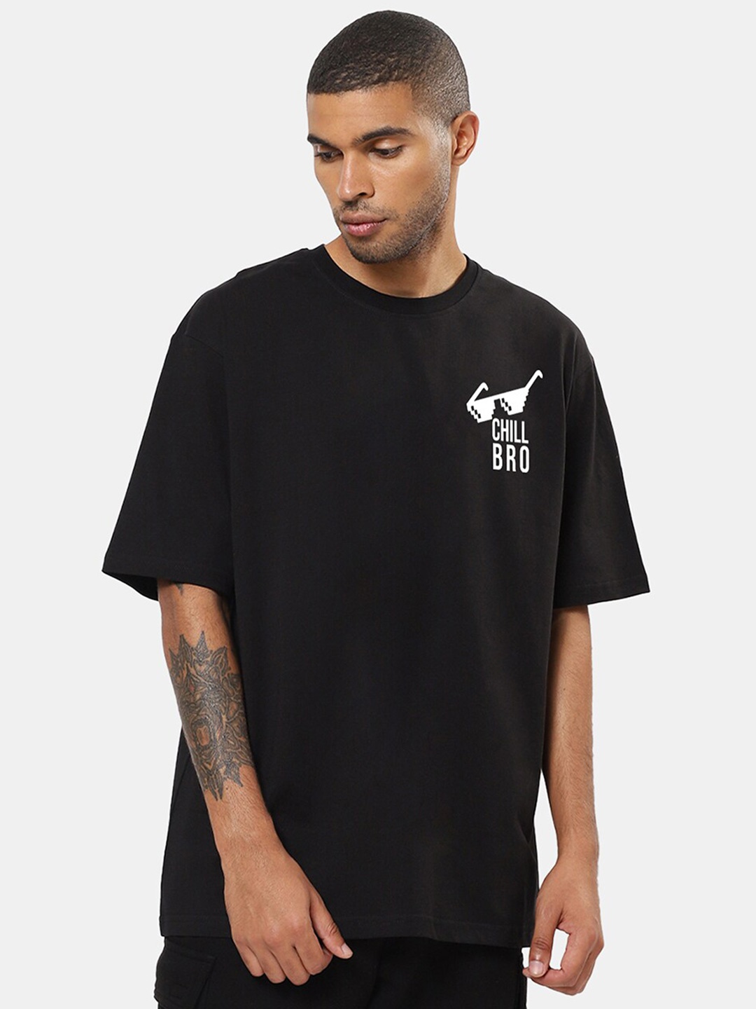 

Mad Over Print Typography Printed Loose Fit Cotton T-shirt, Black